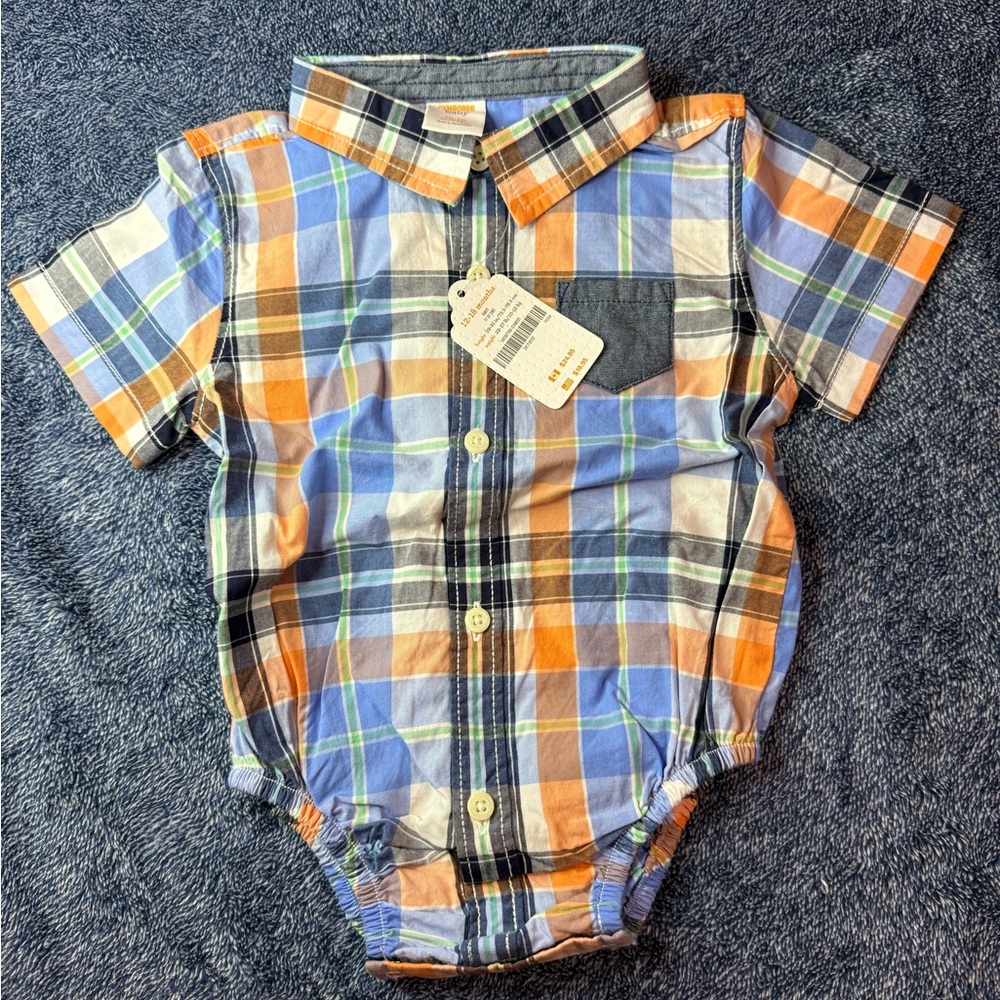 NWT Gymboree Plaid Button Down Romper Bodysuit 12-18M